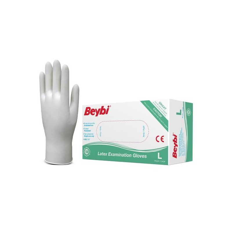 Luvas em látex branco não esterilizadas sem pó para exame L 24x11cm 100un