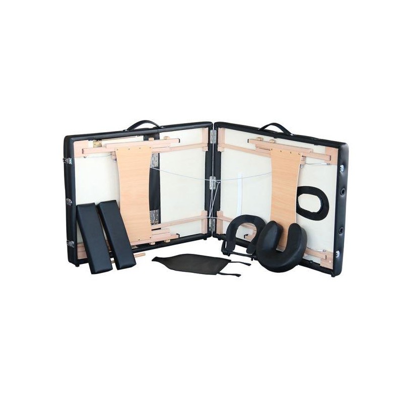 Marquesa portátil, em madeira de faia, de 3 planos e estofo preto