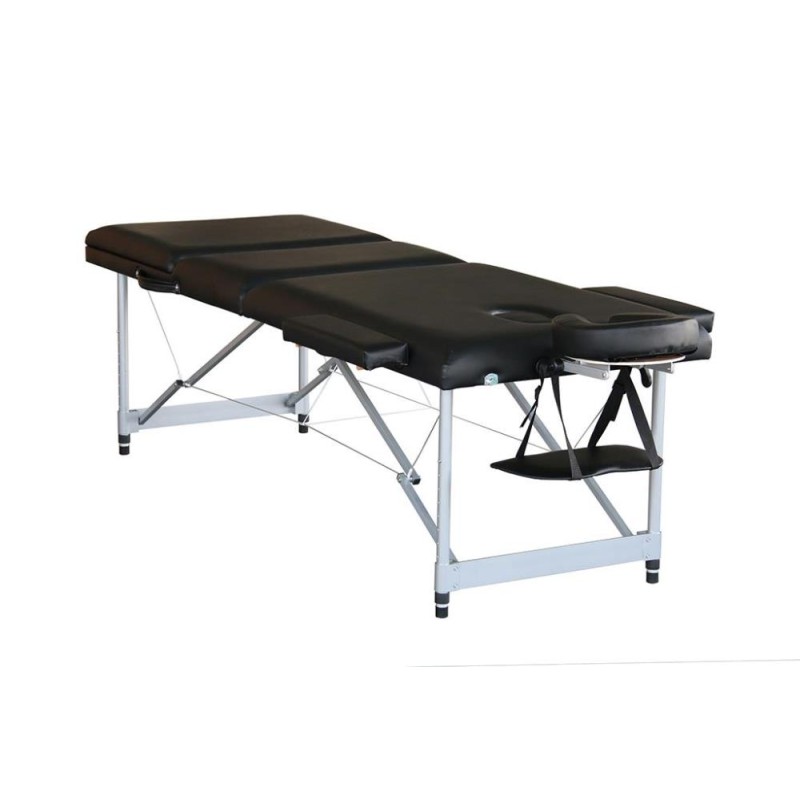 Marquesa portátil, de 3 planos, estofo preto e orifício facial