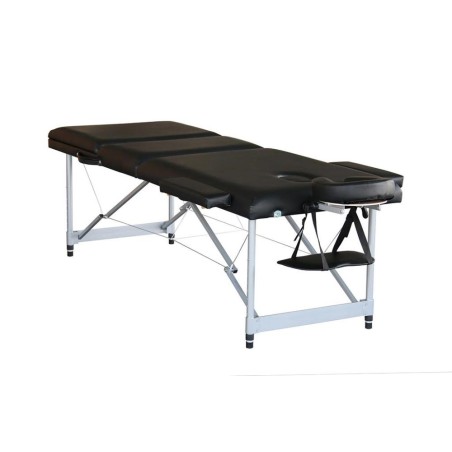 Marquesa portátil, de 3 planos, estofo preto e orifício facial