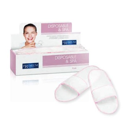 Chinelo aberto debruado a rosa em tecido não tecido branco 50 pares