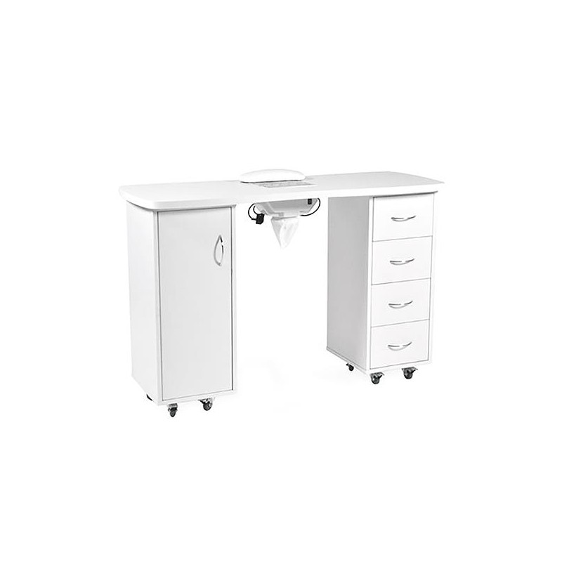 Mesa rodada TOLI madeira branca manicura com aspirador, 120x45.5x80.5cm