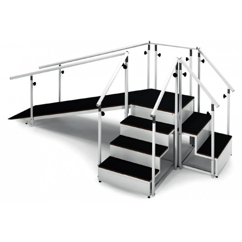 Escada Reabili C/Rampa Anti-Derra+degraus 4+3 Corrimao Ajust