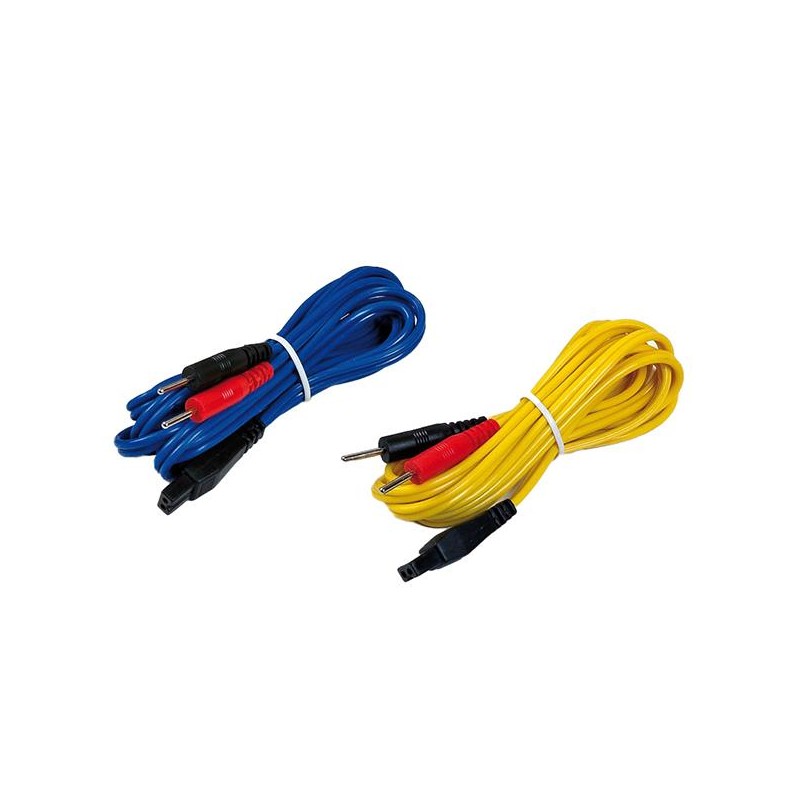 Cabos para eletroestimuladores Mio Care e Smart Tens cor azul e amarela