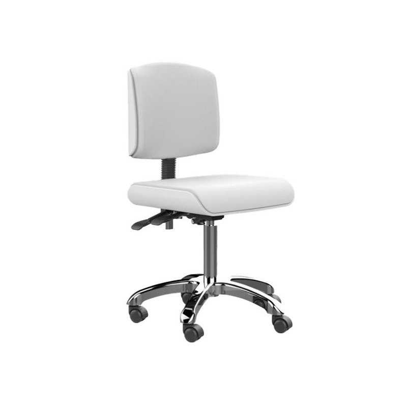 Banco rodado branco ZOI com encosto, elevação a gás, 48x41x51-91cm