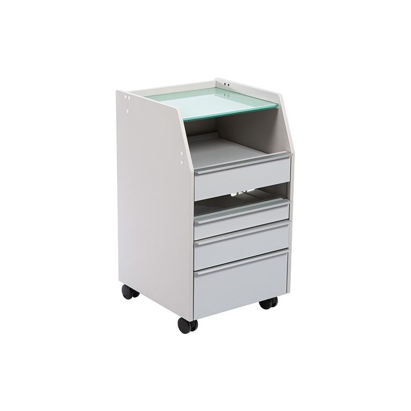 Móvel de apoio rodado ELBA metal/vidro branco pedicura, 46x45x80cm