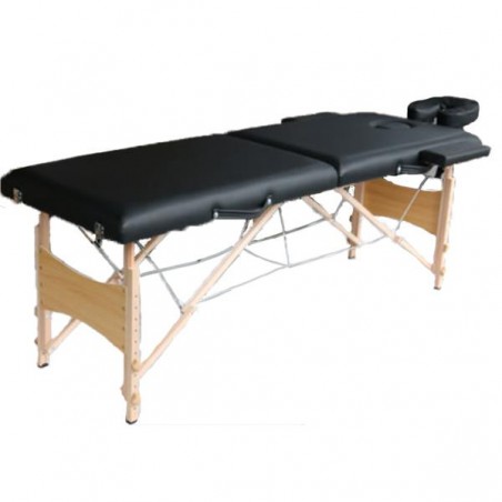 Marquesa portátil, em base madeira, de 2 planos, e estofo preto