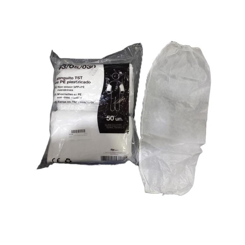 Manguitos protetores em polipropileno branco TST plastificado 50un