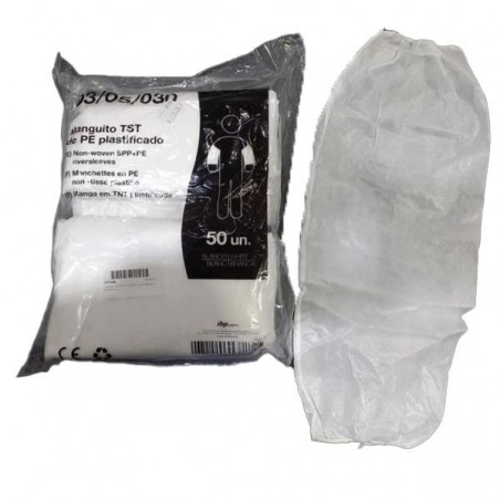 Manguitos protetores em polipropileno branco TST plastificado 50un