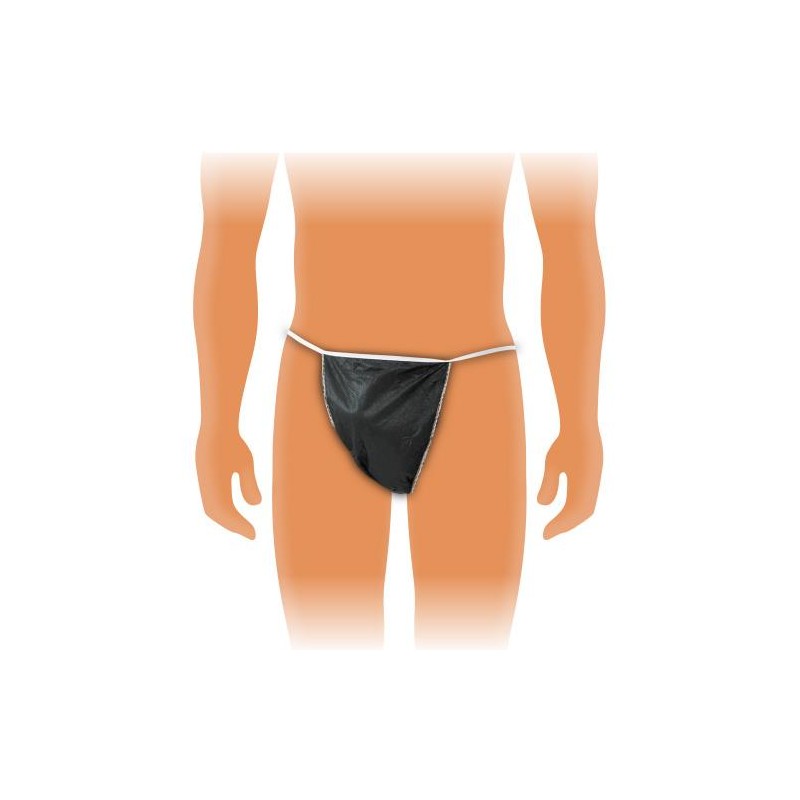 Tanga descartável para homem em polipropileno preto em bolsa 100un