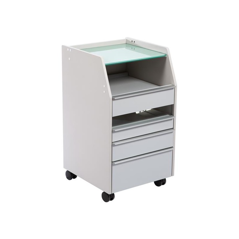 Móvel de apoio rodado ELBA metal/vidro branco pedicura, 46x45x80cm