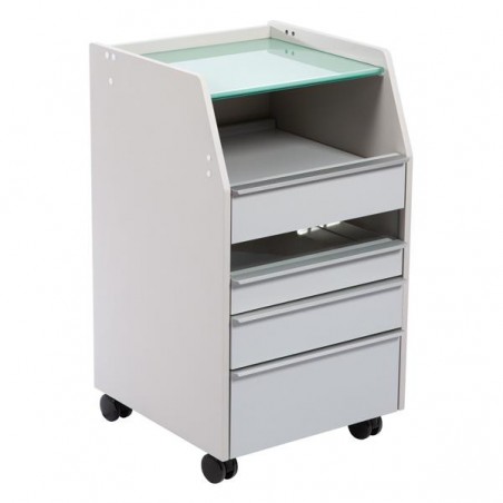 Móvel de apoio rodado ELBA metal/vidro branco pedicura, 46x45x80cm